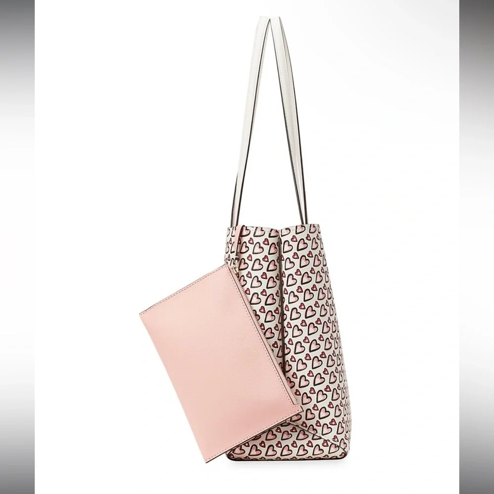 NWT 2pc Kate Spade Large All Day Heart Print PVC Tote and zip pouch - Picture 4 of 5